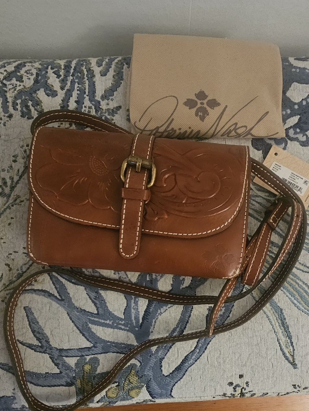 Patricia Nash Brown Tooled Leather Crossbody Bag